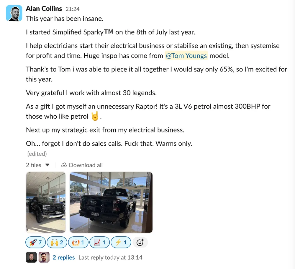 Alan Collins: insane year with Simplified Sparky, no sales calls