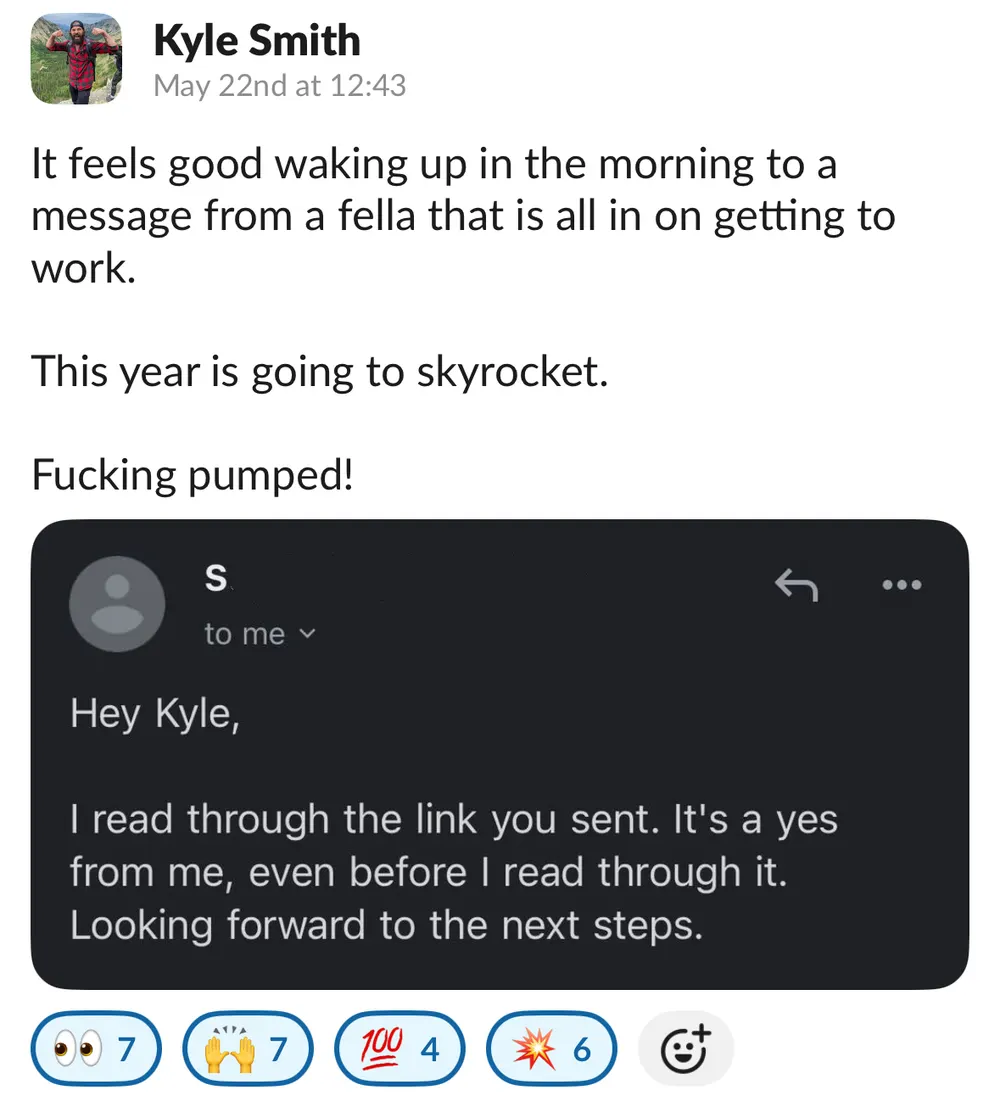 Kyle Smith: client signed up before even finishing reading the offer