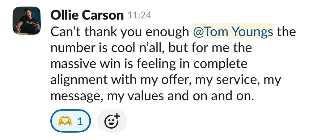 Ollie Carson: the massive win is complete alignment with his offer, service and message